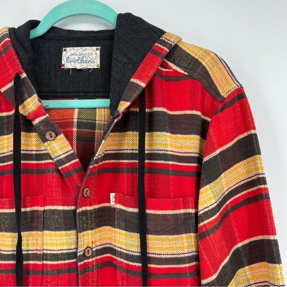 One World Brother Striped Plaid Boho Hooded Drawstring Long Sleeve Jacket - Picture 1 of 12